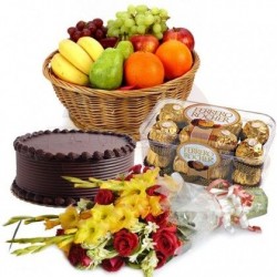 Pretty flowers with Delicious and Healthy Party Hamper